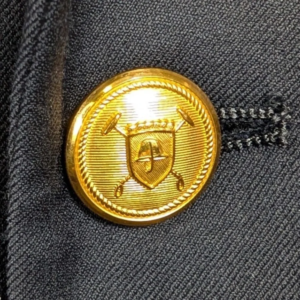 Lauren Ralph Lauren Blazer 43L Navy‎ Blue Gold Crested Buttons Wool Sport Coat